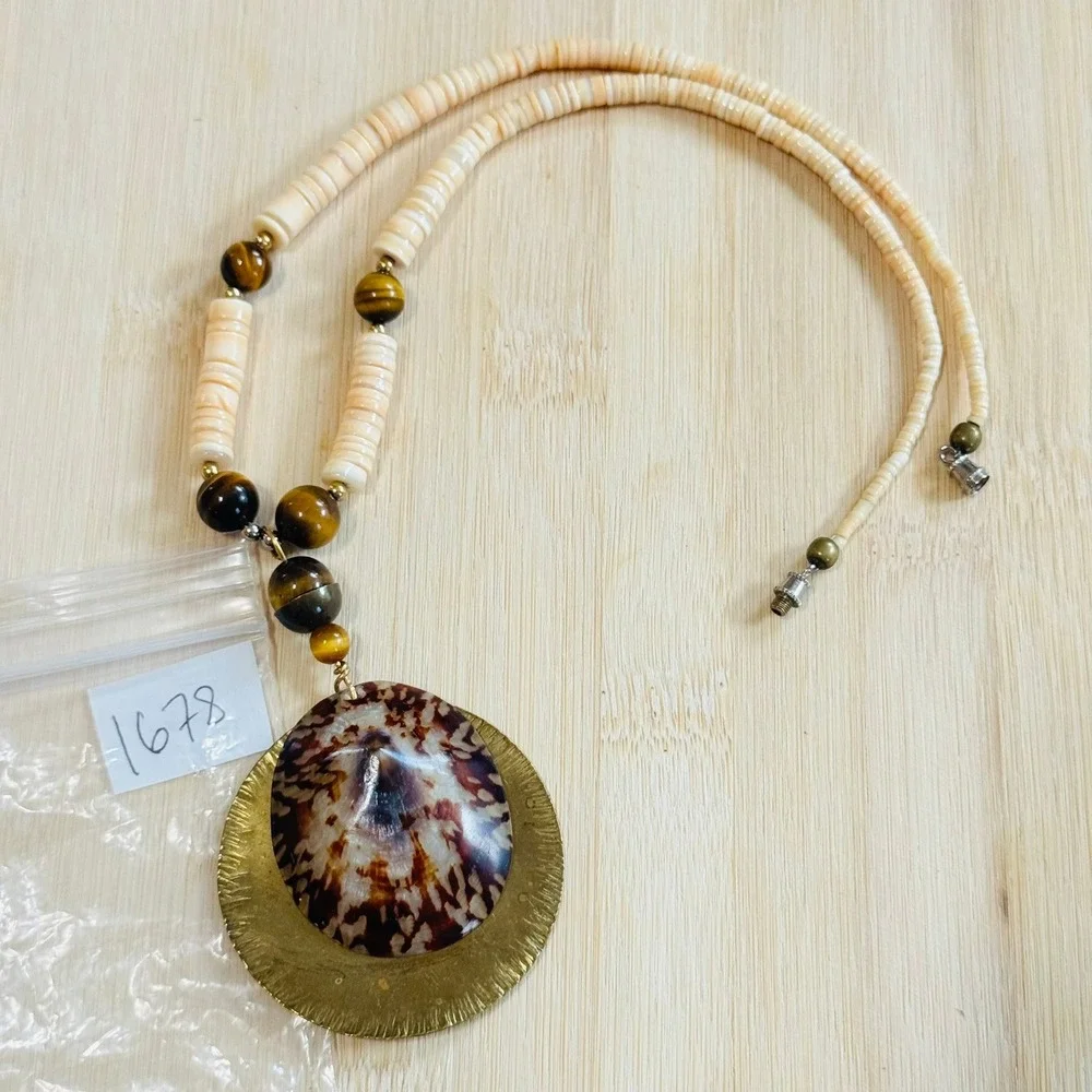 VTG Santo Domingo limpet shell Necklace Heishi tigers‎ eye beads Native American